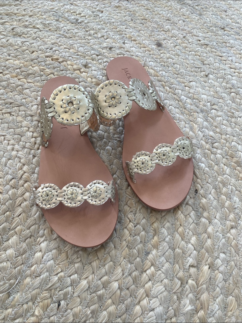 Jack Rogers Gold Medallion Slide Sandals